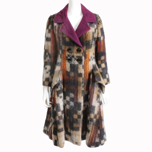 Ronald Amey Coat Colorful Mohair Wool Textured Silk Collar Rare Couture Vintage